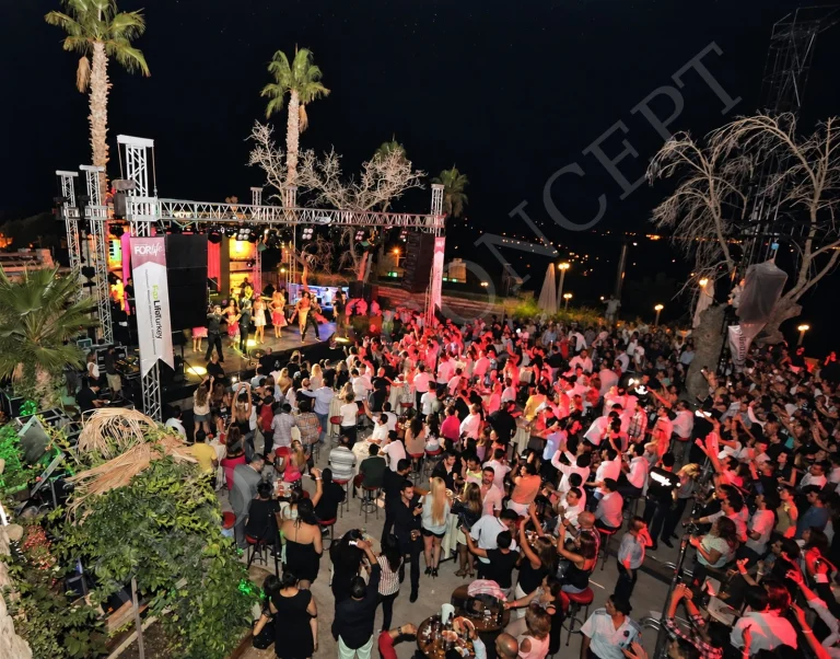 Pedias Concept’te gece konserinde sahne ve izleyici alanının yukarıdan görünümü